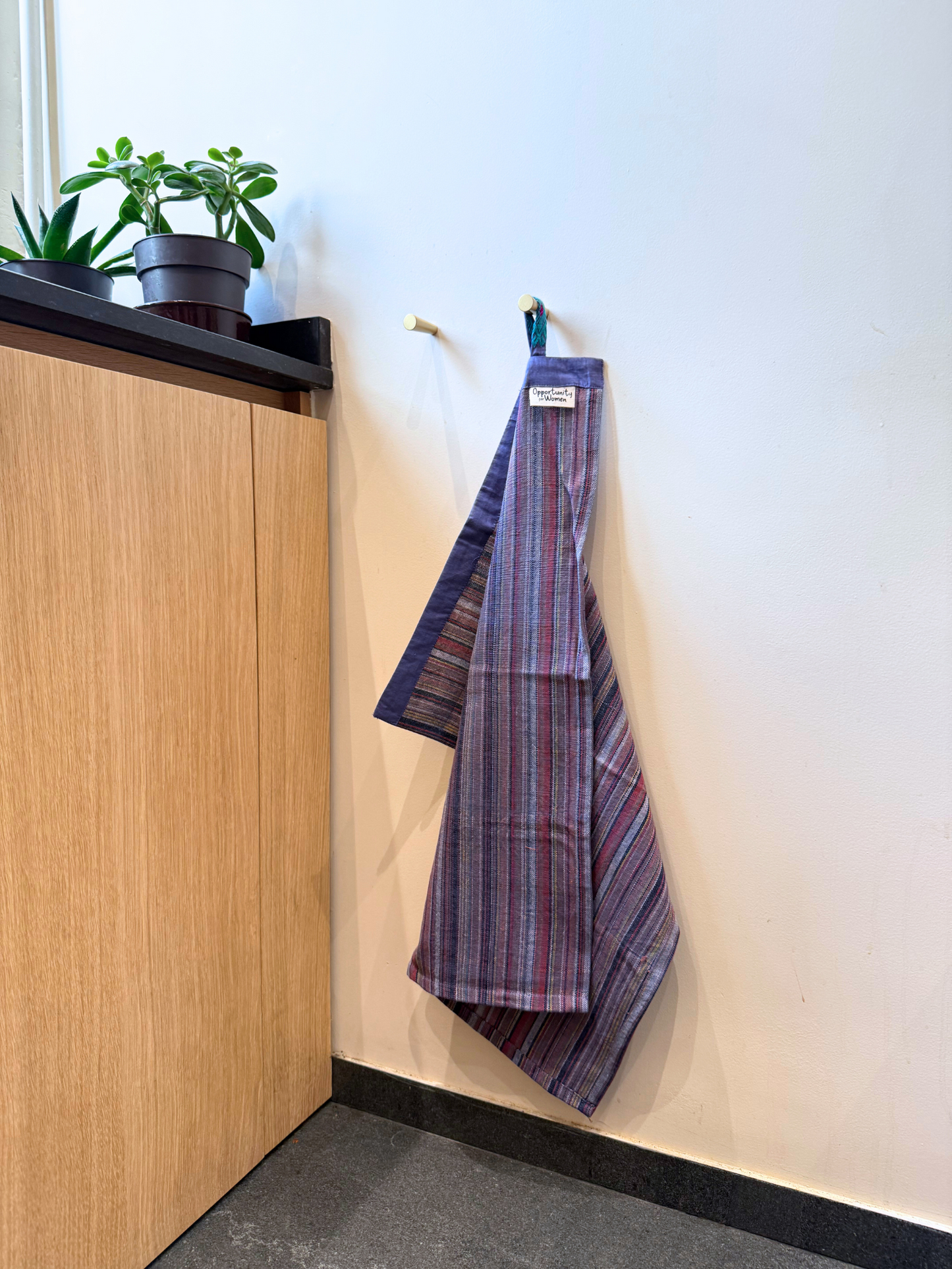 Gray and white striped tea towel