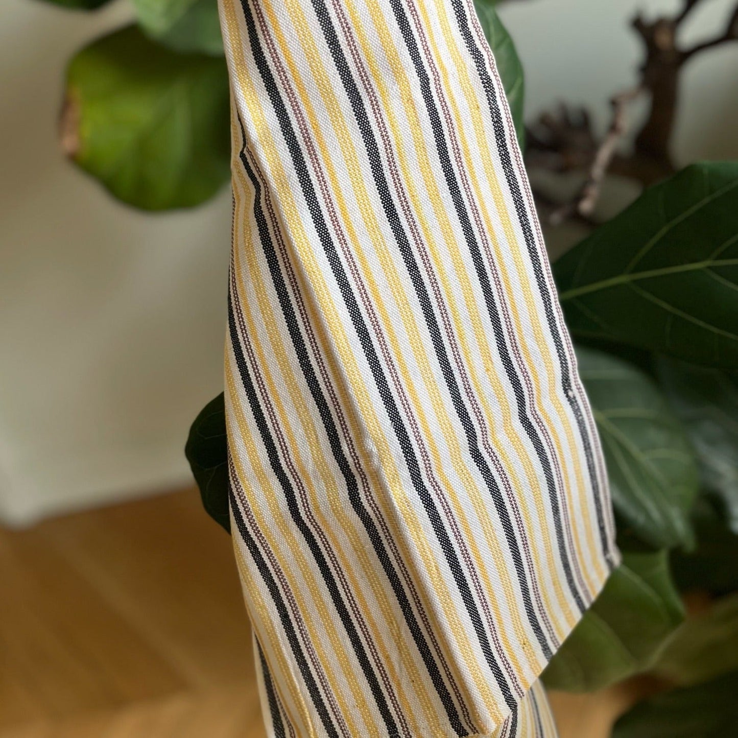 Yellow and Black Lined Tea Towel