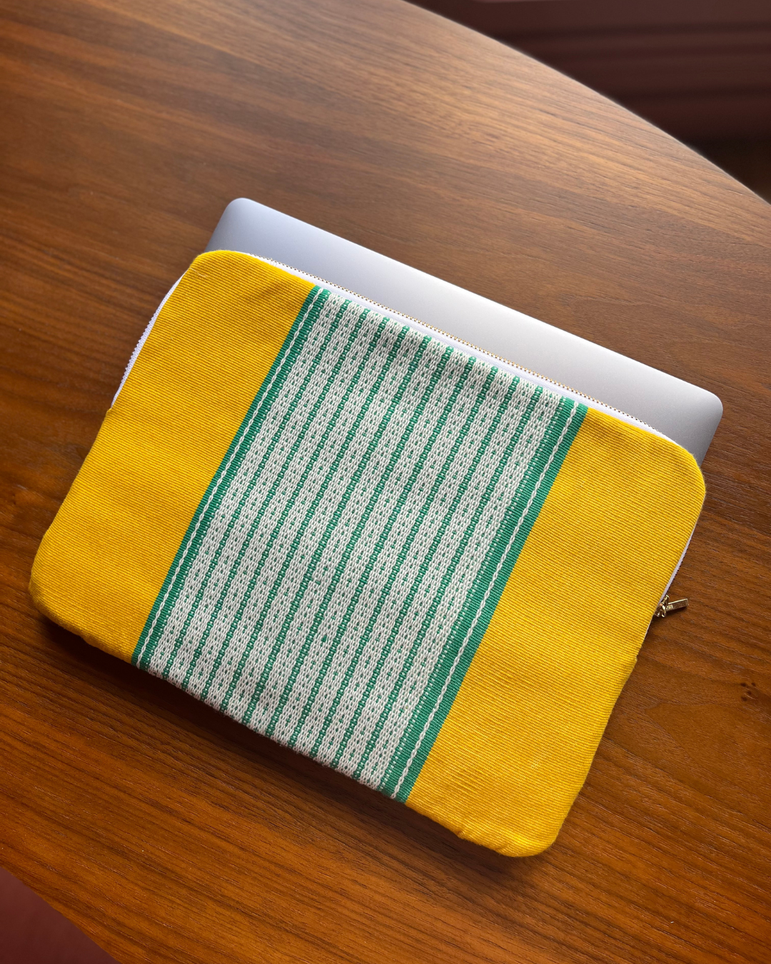 13-inch yellow and green computer sleeve