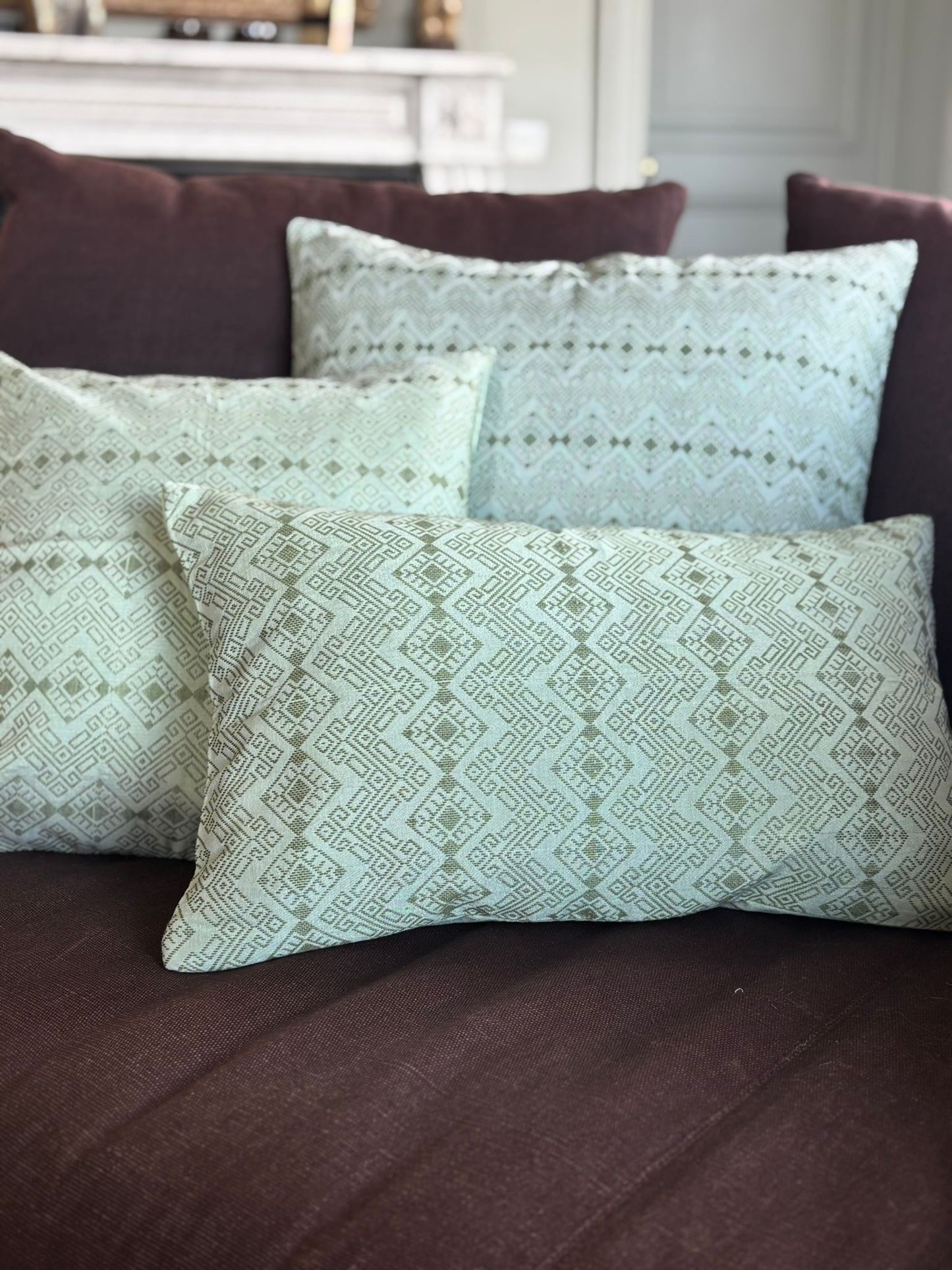 Lime green Kachin cushion 