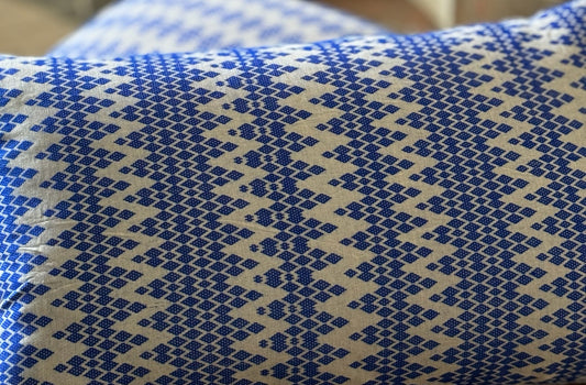 Kachin white and blue cushion cover