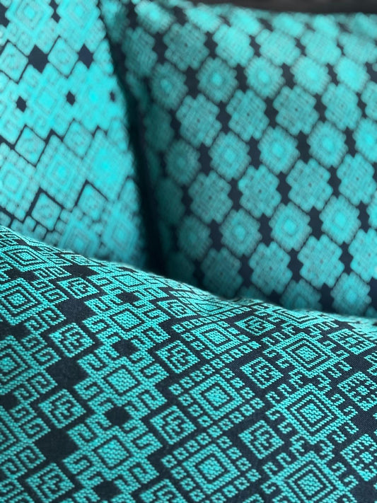 Housse de coussin Kachin bleu et turquoise