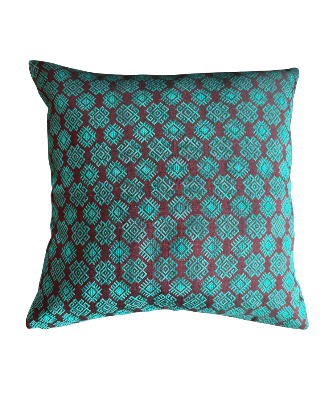 Housse de coussin Kachin bordeaux et turquoise (RIDA)