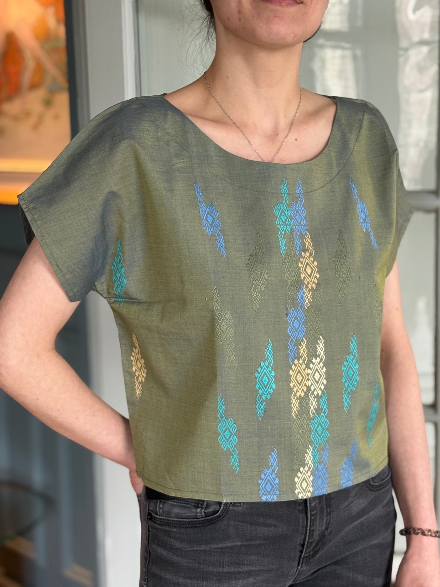 Khaki green Kachin Crop Top 