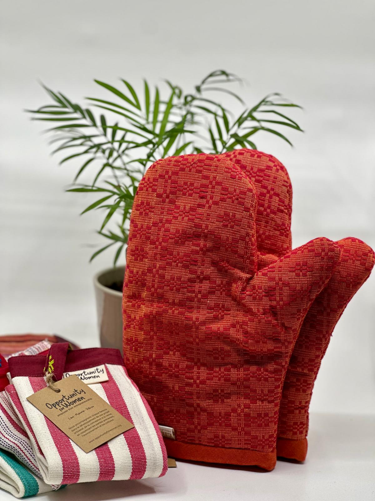 Orange oven mitts